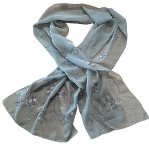 Scarf Wrap Lightweight Beaded and Embroidered Gray